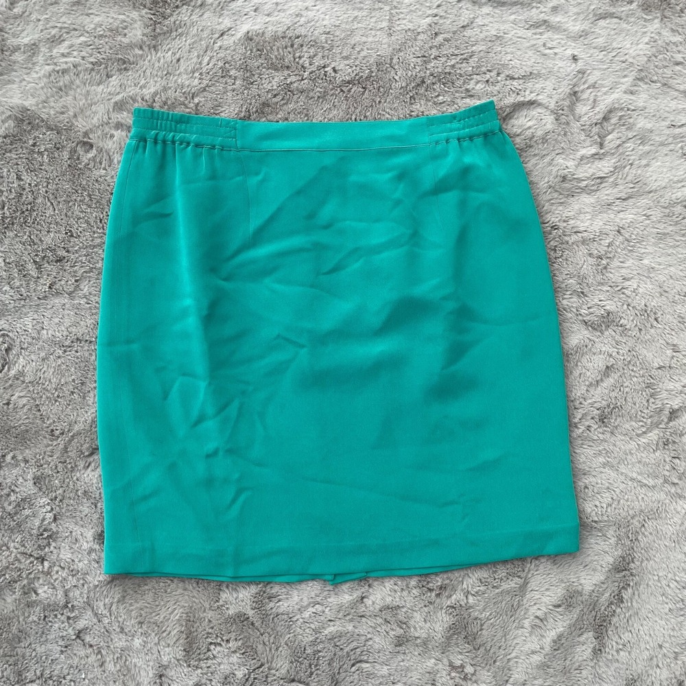Women's 100% Silk Pencil Skirt Size 12 Teal Green Classic Minimalist Career Lux